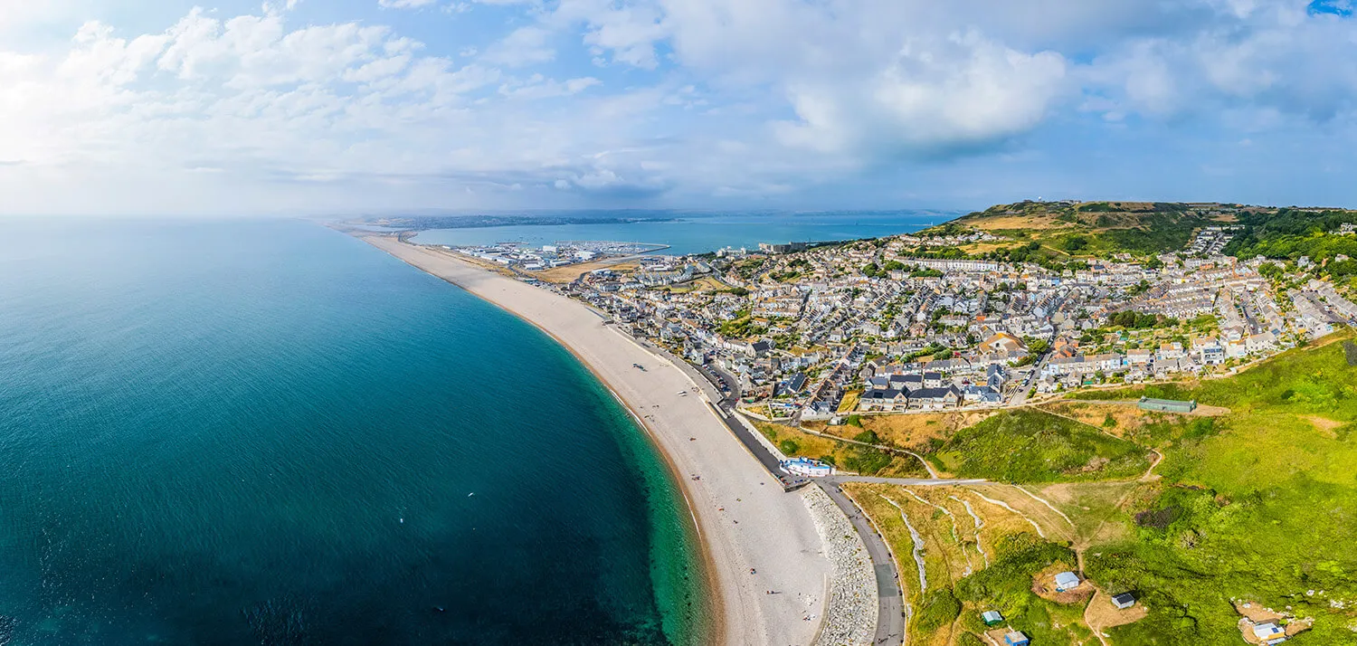 View from Portland with Weymouth in the distance