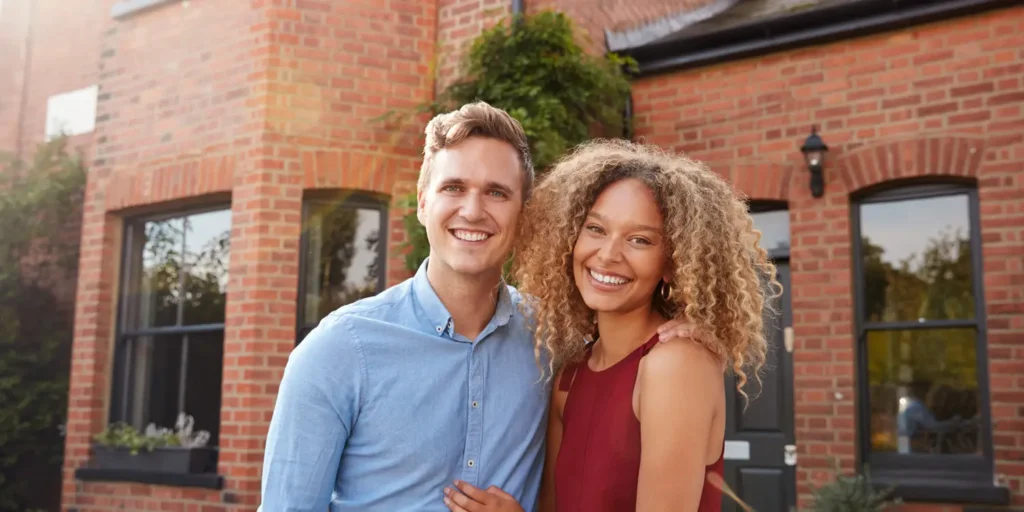 Property Co-Ownership: Joint Tenants Or Tenants In Common? Photo of couple outside their new co-owned home.