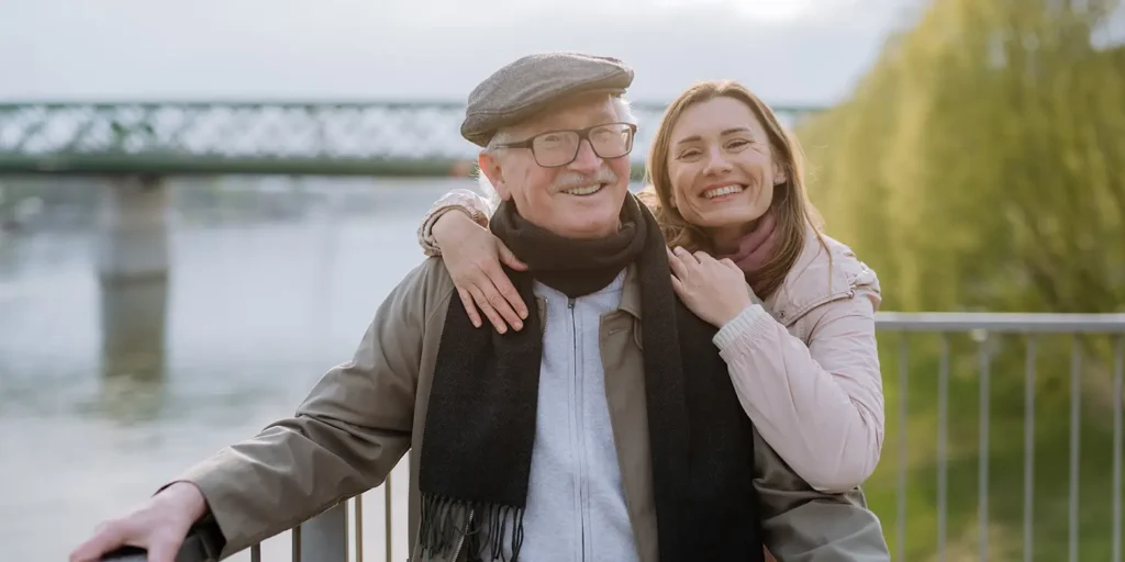 Elderly man with daughter enjoying a country walk. Understanding the grant of probate