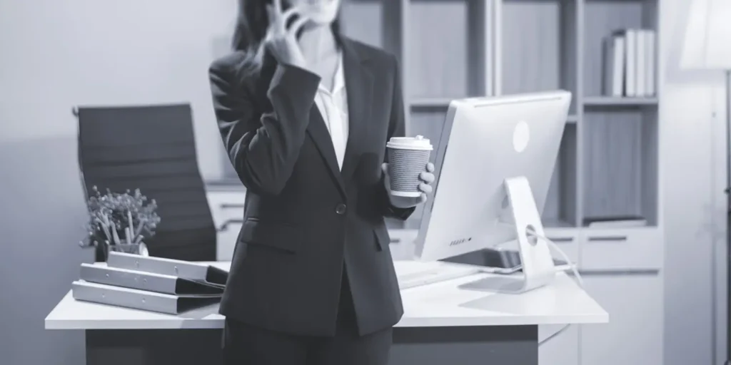 Happy female solicitor on the phone in her office, representing Cherise reflecting on 25 years in family law and dispute resolution at Nantes
